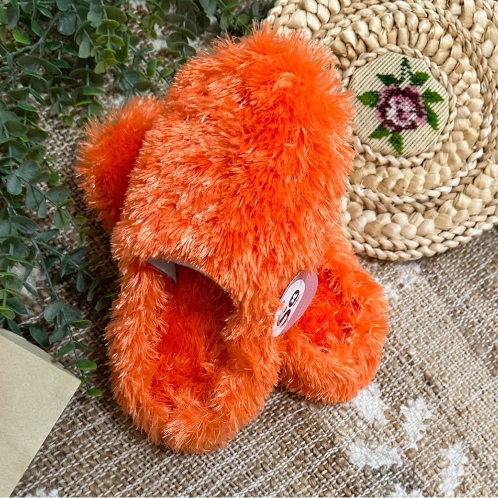 SO Orange Plush Slippers Cozy Fuzzy Footwear